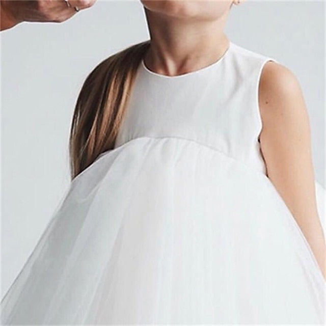 Party Kids Sleeveless Mesh Dress Wedding Color Girls' Solid