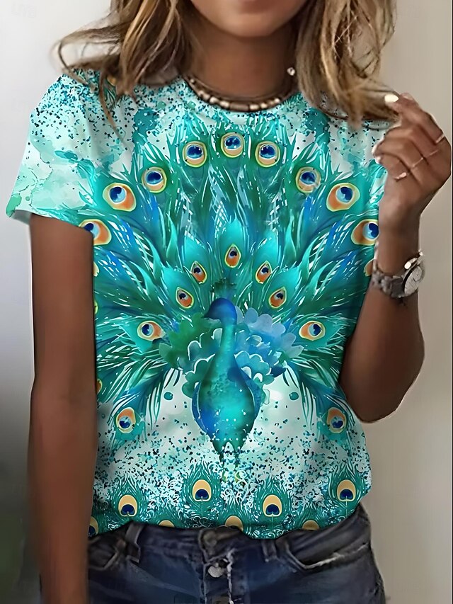 Women's T Shirt Ombre Graphic Feather Casual Short Sleeve