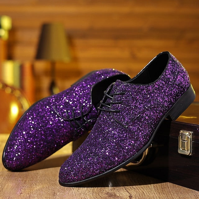 Men's Shoes Bold – Glitter Lace-up Party Purple Statement