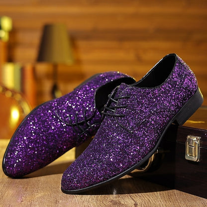 Men's Shoes Bold – Glitter Lace-up Party Purple Statement