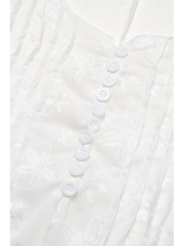 Women's Cotton Dress Sundress White Floral Midi Dress