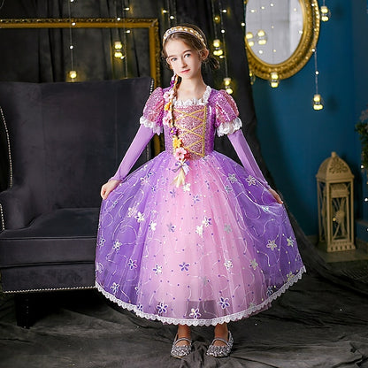 Cosplay Girl Rapunzel Princess Flower Cloak Dress