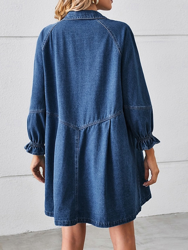 Women's Denim Dress Mini Dress Button Casual Shirt Collar