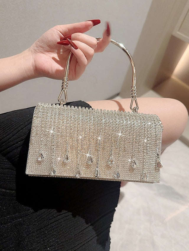 Evening Elegant with Women's Silver Chain Crystal Handbag