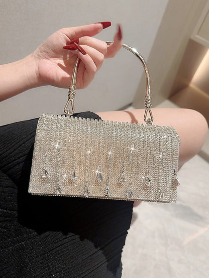 Evening Elegant with Women's Silver Chain Crystal Handbag