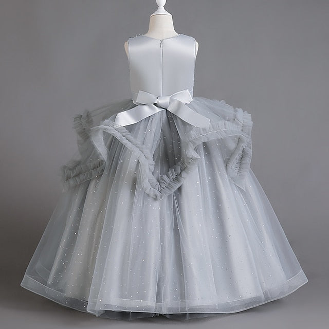 Kids Solid Sequin Dress Party Girls' Sleeveless Color