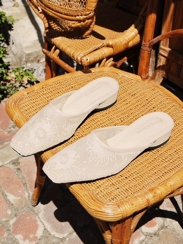 Flats – White Sheer Elegant Women's Ballet Mesh Lace