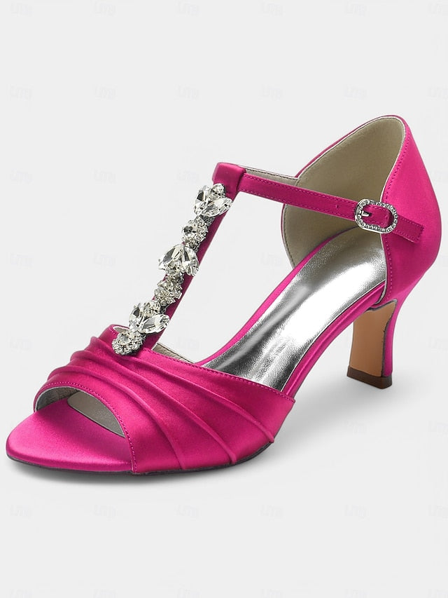 Open-Toe Bridal Satin White Detail Crystal Heels – with