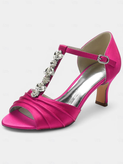 Open-Toe Bridal Satin White Detail Crystal Heels – with