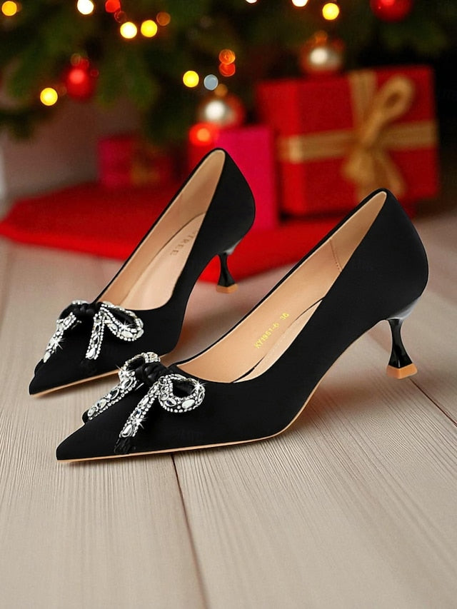 Stiletto with Crystal Orange Women's Heels Pointed Bow -