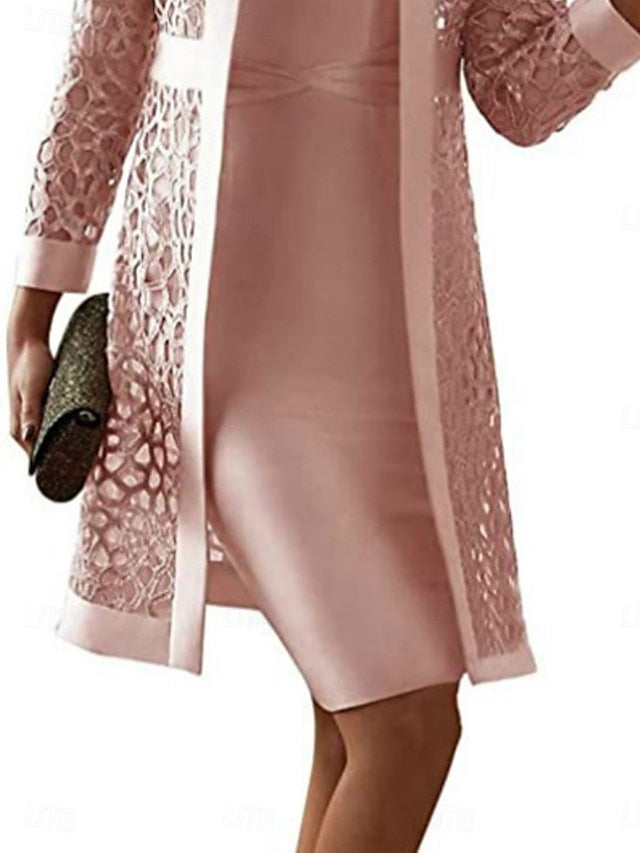 Women's Dress Set Midi Dress Solid Color Eyelet Dress