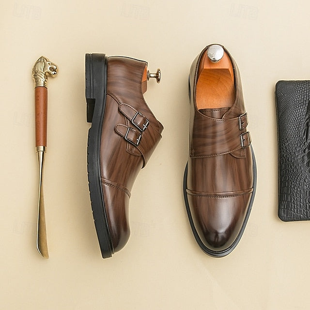 Shoes Faux Monk – Men's Strap Leather Double Dress Brown
