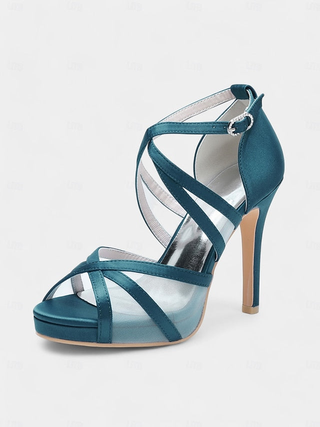 Sandals Bridal High Heel Straps with Satin - Cross Perfect White