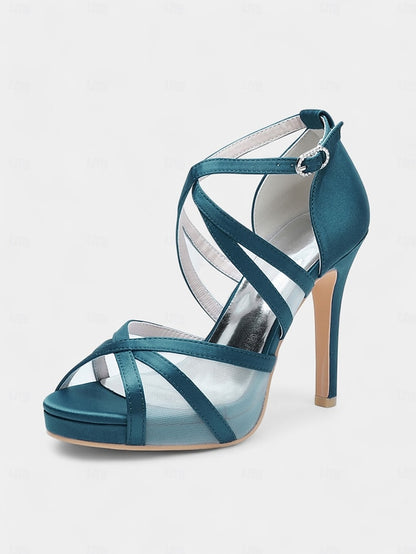 Sandals Bridal High Heel Straps with Satin - Cross Perfect White