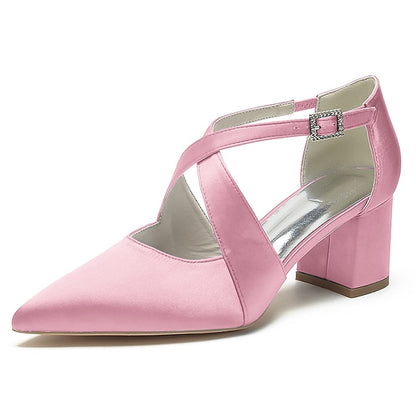 Block Pointed Toe Women's – Satin Elegant Heels White