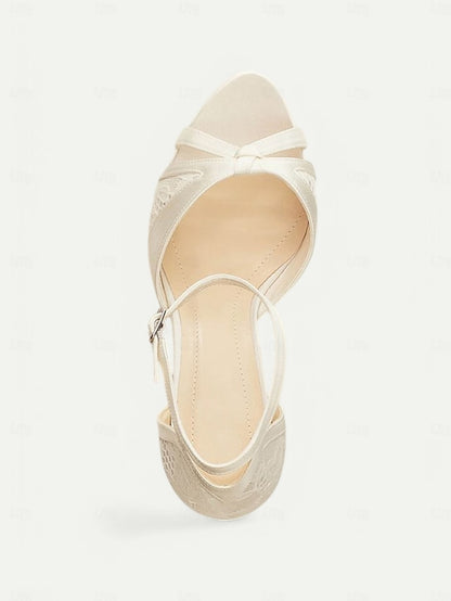 Heel Pink High Sandals Women's Elegant with Peep Toe Satin