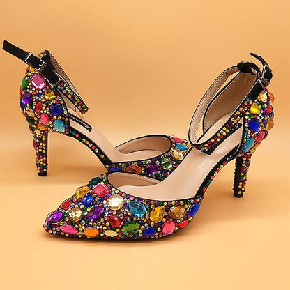 Multicolor Women's Wedding Rhinestone Shoes Heel High with