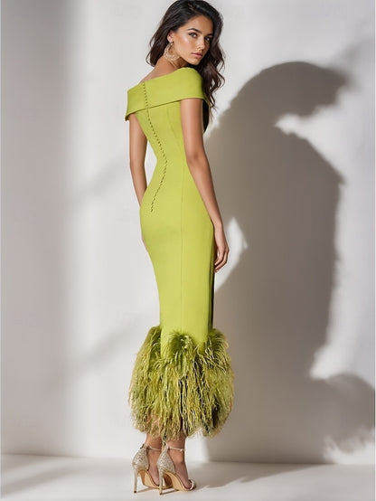 Wedding Cocktail Column Formal Elegant Feather Dress Dresses