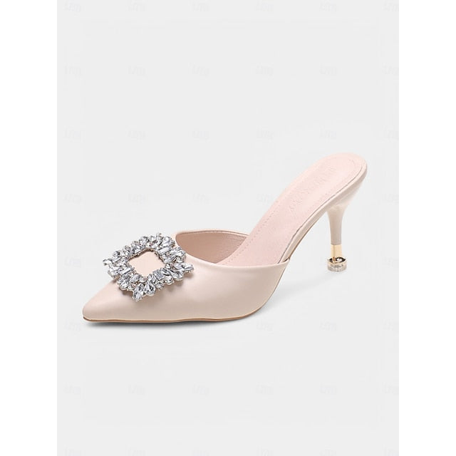 Toe Buckle Crystal with Blue Mules Pointed Light Women's