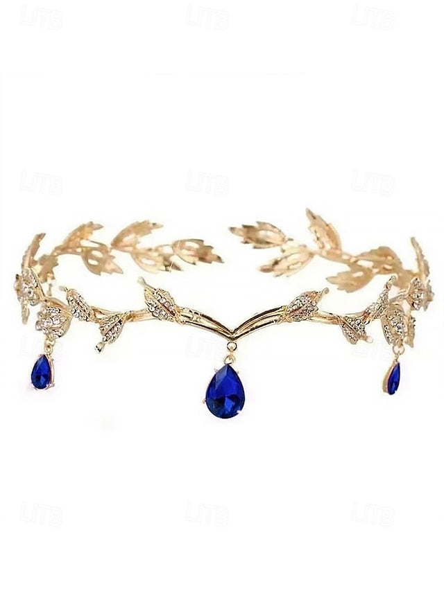 Blue Gold Leaf with Headpiece – Gemstone Drops Vintage