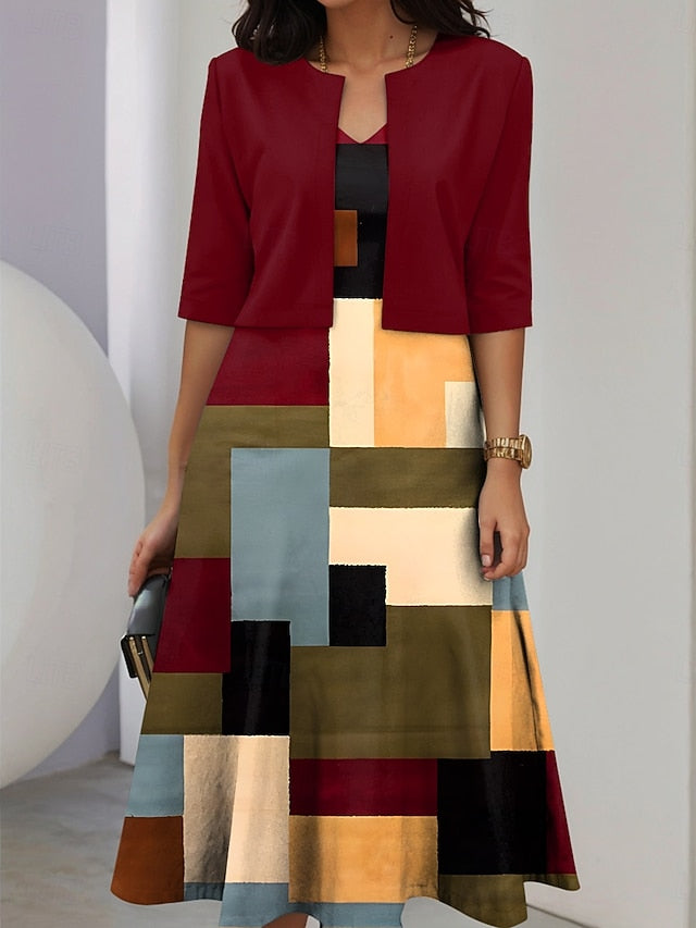 Women's Two Piece Dress Sets Midi Dress with Jacket Elegant