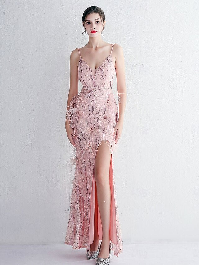 Mermaid / Trumpet Floor Length Prom Dresses Elegant Sleeveless V