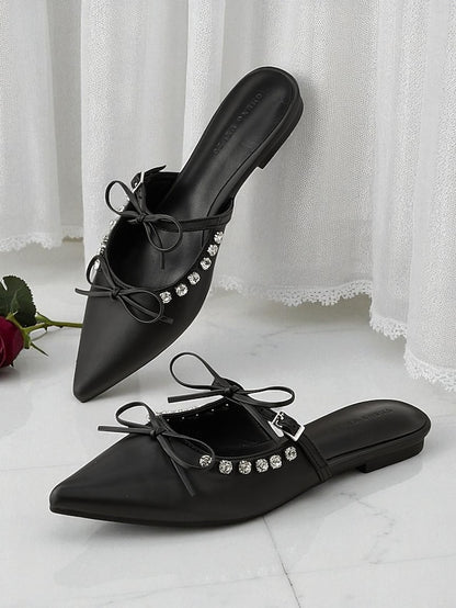 with Rhinestone Black Toe Pointed Women's Flats