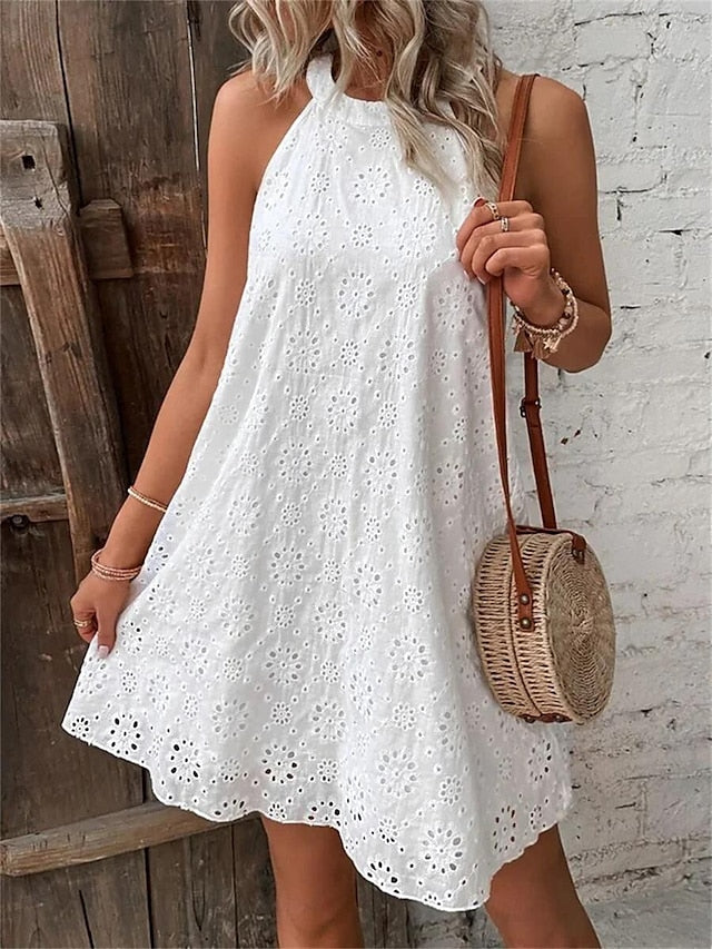 Women's Mini Dress White Dress Lace Dress Casual Dress Boho