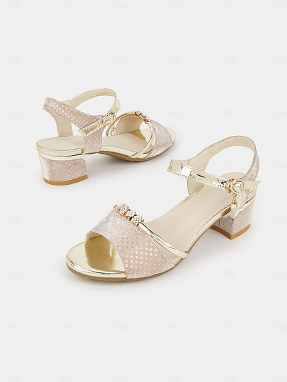 Gold Block Sandals for Rhinestone-Embellished – Heel Women
