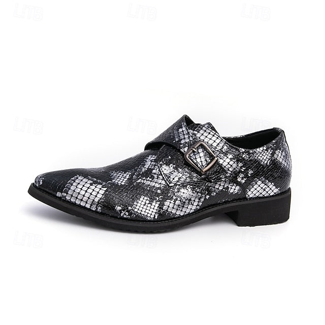 Men Monk – Formal Shoes Snake Classic Print for Strap Brown