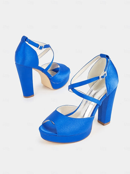 Heel and Women's Peep Platform Sandals High Toe Satin with