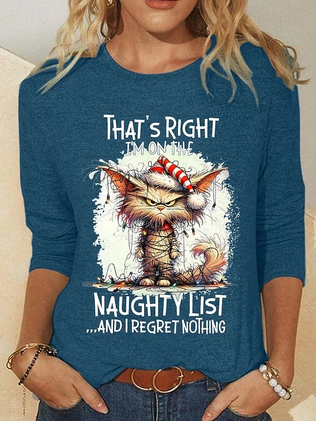 Christmas Women's T Shirt Graphic Animal Cat Vintage