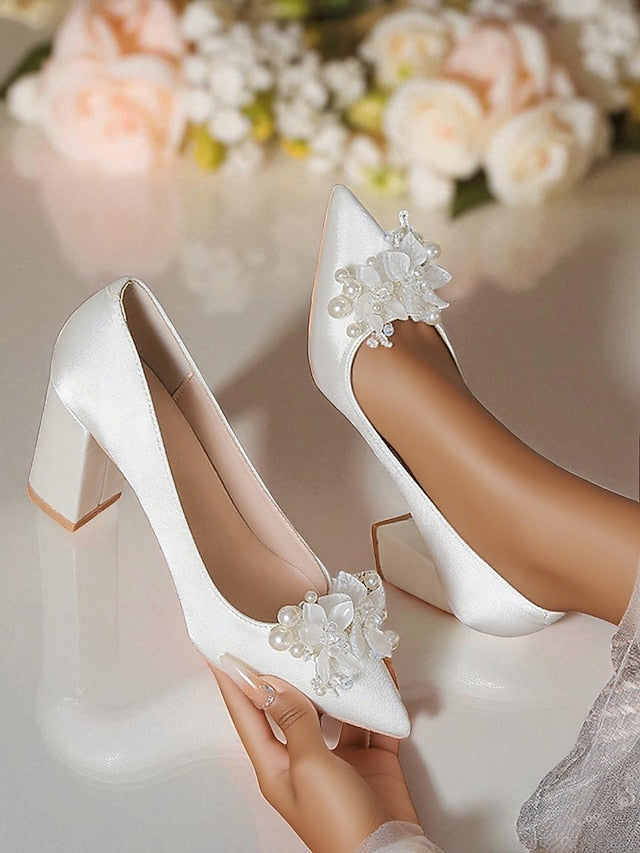 Pearl with Crystal Women's White Wedding Heels and