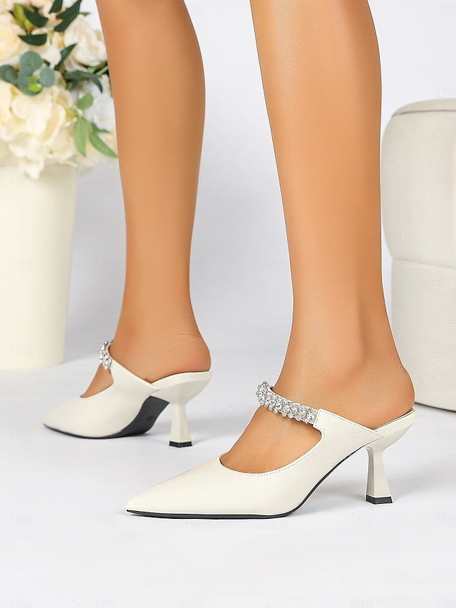 Heeled Embellished Slip-On Pointed-Toe Women's Rhinestone