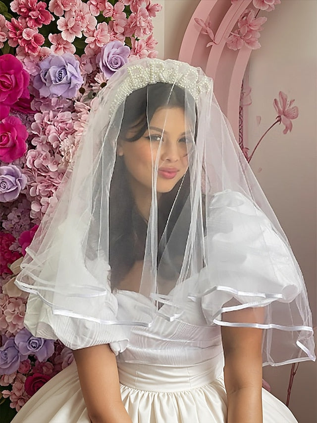 Pearl-Embellished 'BRIDE' Headband Veil – with