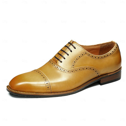 Leather Wingtip Genuine Light Brown Oxford Shoes with Men's