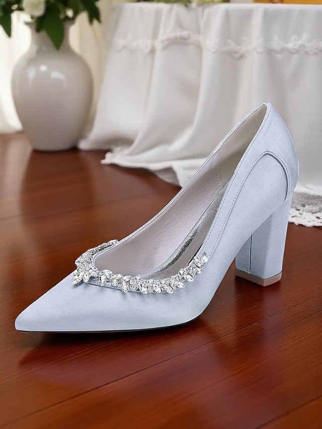 Heel Pink Pumps Women's Wedding Satin Block