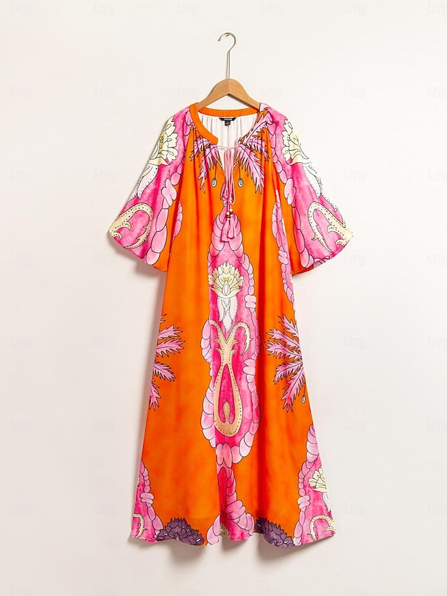 Chiffon V Neck Plant String Maxi Dress