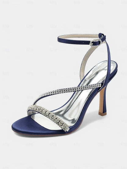 Satin Sophisticated Champagne – Rhinestone Strappy Heels