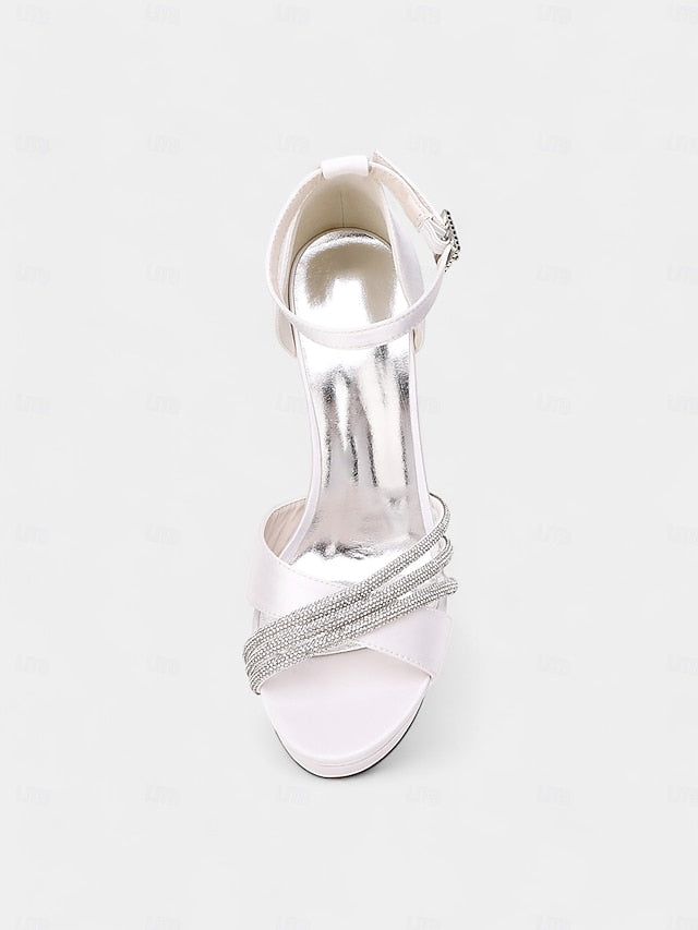 Satin Heel Purple with Straps Sandals Rhinestone High - Platform