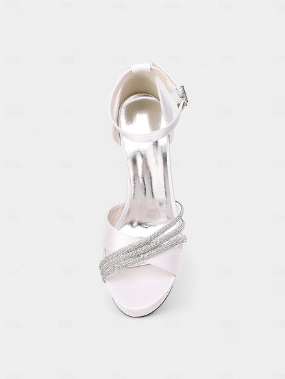 Satin Heel Purple with Straps Sandals Rhinestone High - Platform