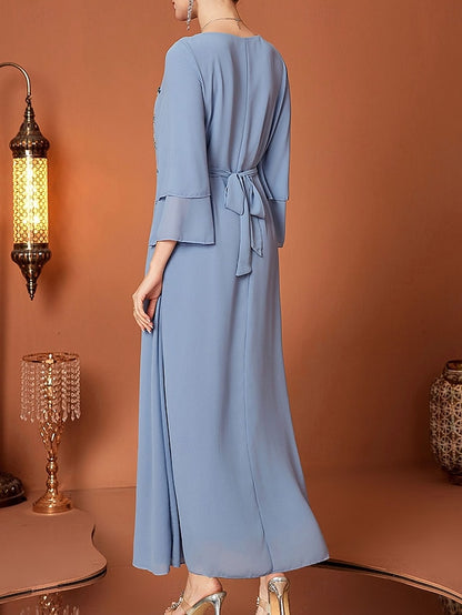 the Dress Floor Bride V of Length Elegant A-Line Mother Neck