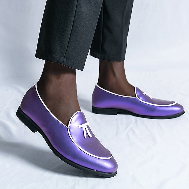 Leather Black Men's Patent Yellow Trim Loafers Faux with