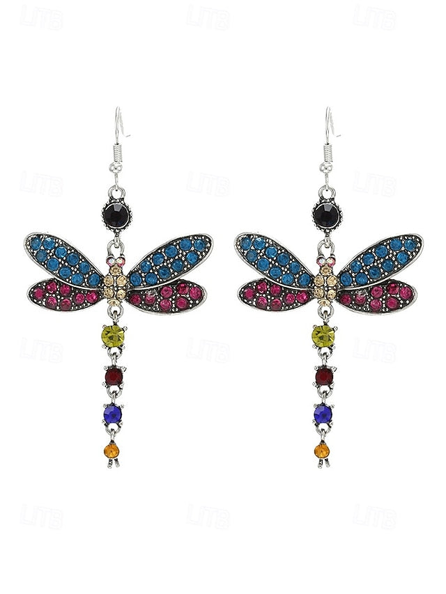 – Colorful Earrings Dragonfly Vintage Crystal Style