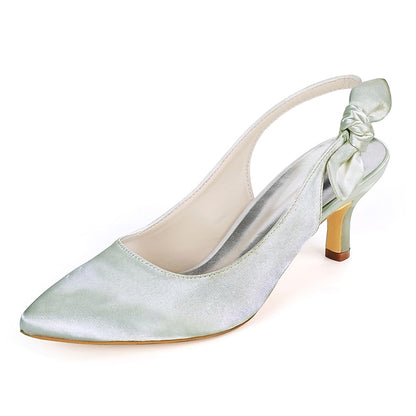 Heels - Women Tie for Toe Slingback Pointed Bow White with
