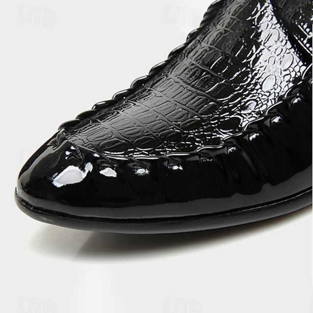 Leather Patent Crocodile Shoes Men's - Faux Black