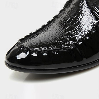 Leather Patent Crocodile Shoes Men's - Faux Black