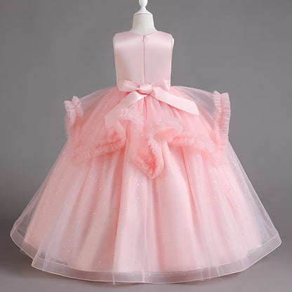 Kids Solid Sequin Dress Party Girls' Sleeveless Color