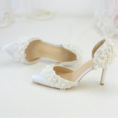 White Floral Platform Heels Wedding Lace with Women's