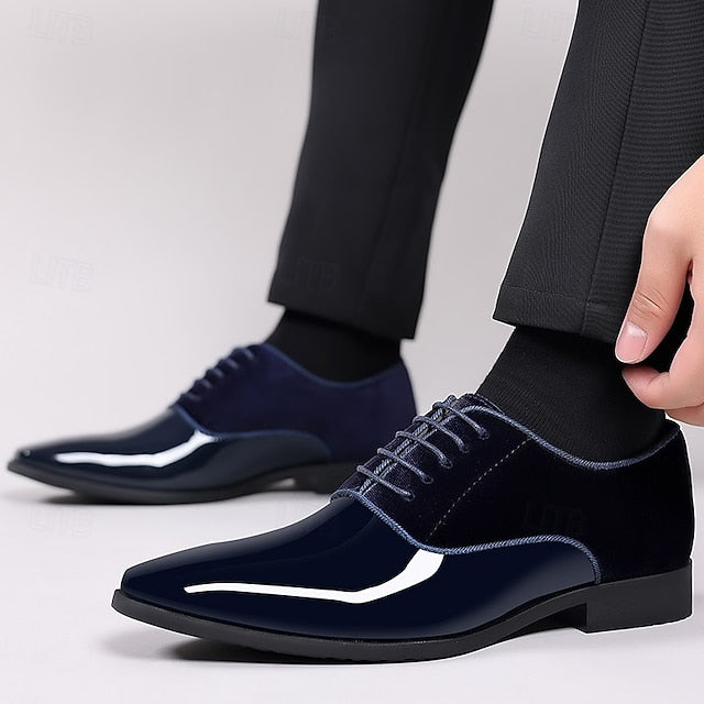 Men's Shoes Leather with Blue Navy Oxford Patent